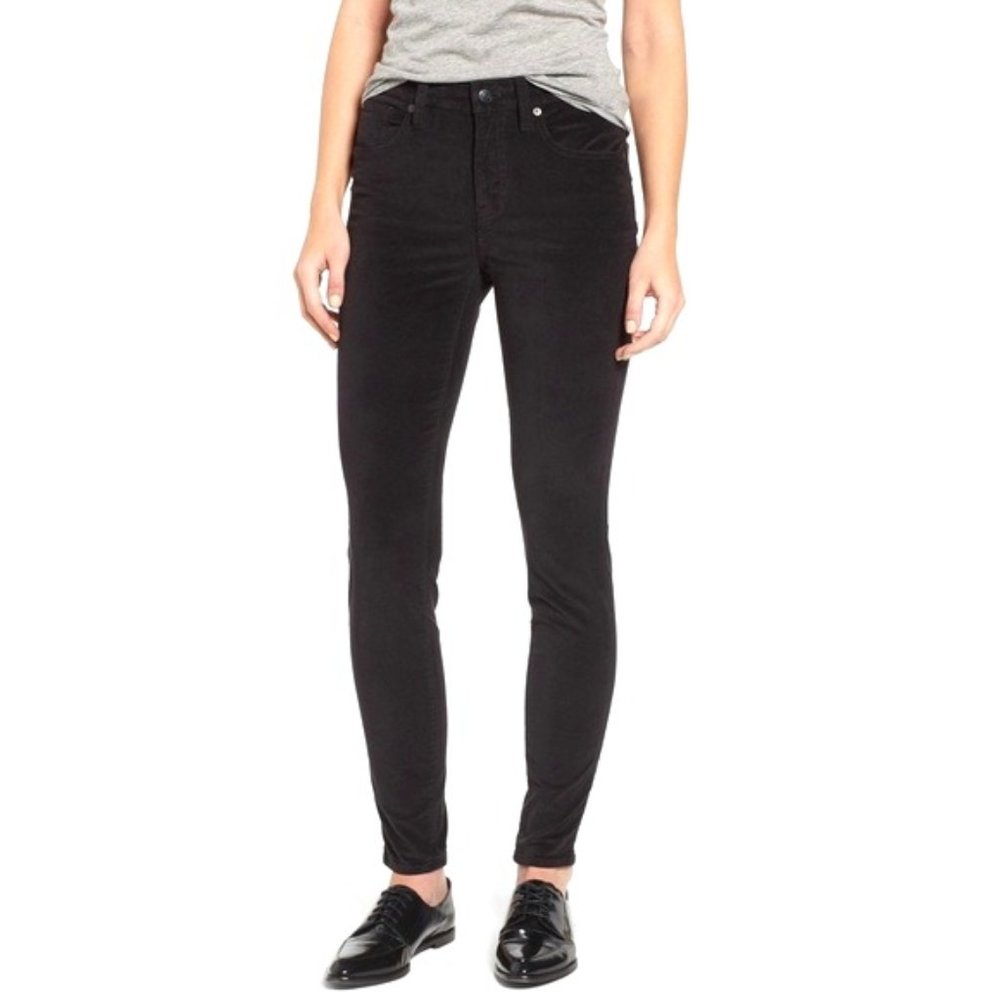 Madewell 9” High-riser Skinny Skinny Velvet Pant - Velour Dark Black - Picture 2 of 10